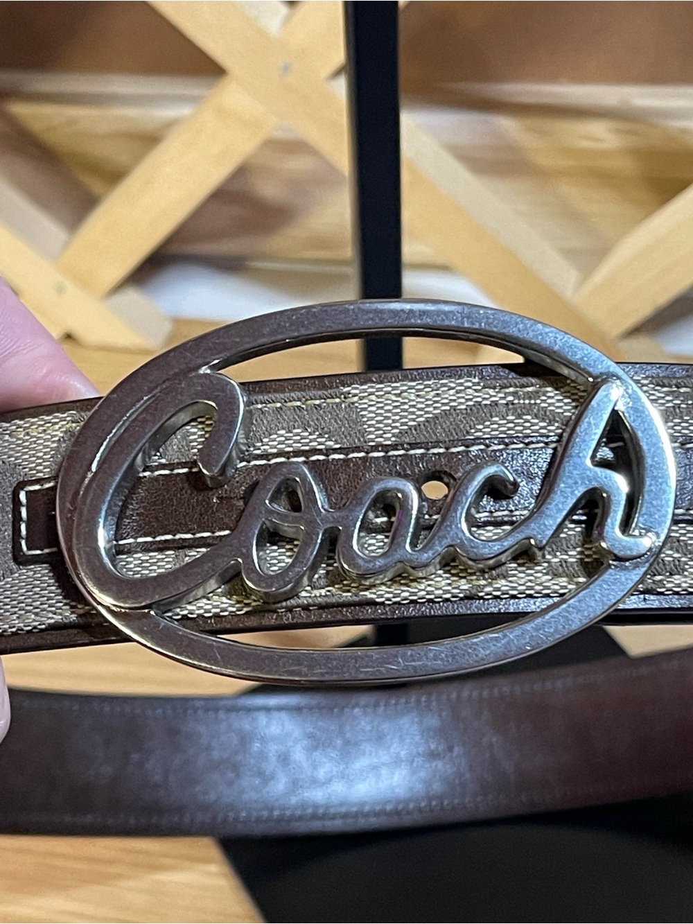 Authentic Coach Y2K Jacquard Canvas monogram logo Belt with Script Oval Buckle - Picture 5 of 11